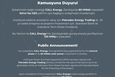 CALL Energy Zambiya’daki Güneş Enerjisi Yatırımlarını Büyütüyor